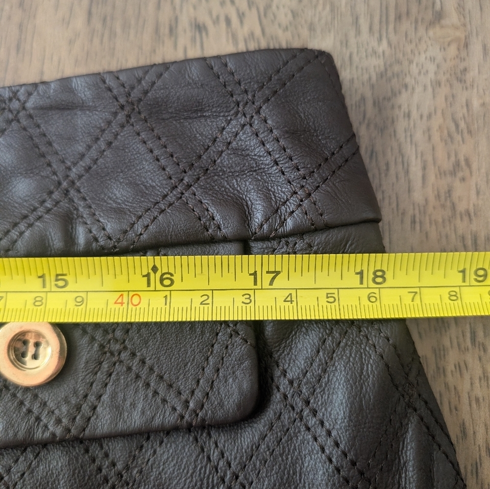 Vintage CHADWICK Leather Skirt|Chocolate Brown Genuine Leather MIDI Skirt Size12 - Picture 7 of 9